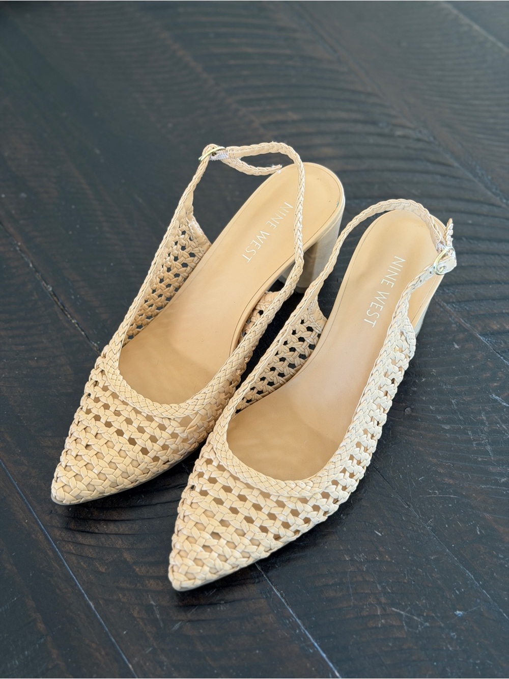 Nine West Beige Woven Slingback Pointed Heels